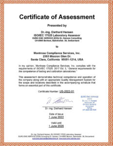 Montrose Compliance Services Electromagnetic Compatibility (EMC) Expert Consultant - Certificate of Assessment